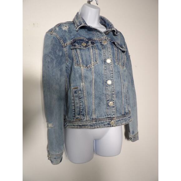 American Eagle Jean Jacket Womens Small Button Up Distressed Trucker 90s Y2K - Picture 4 of 11